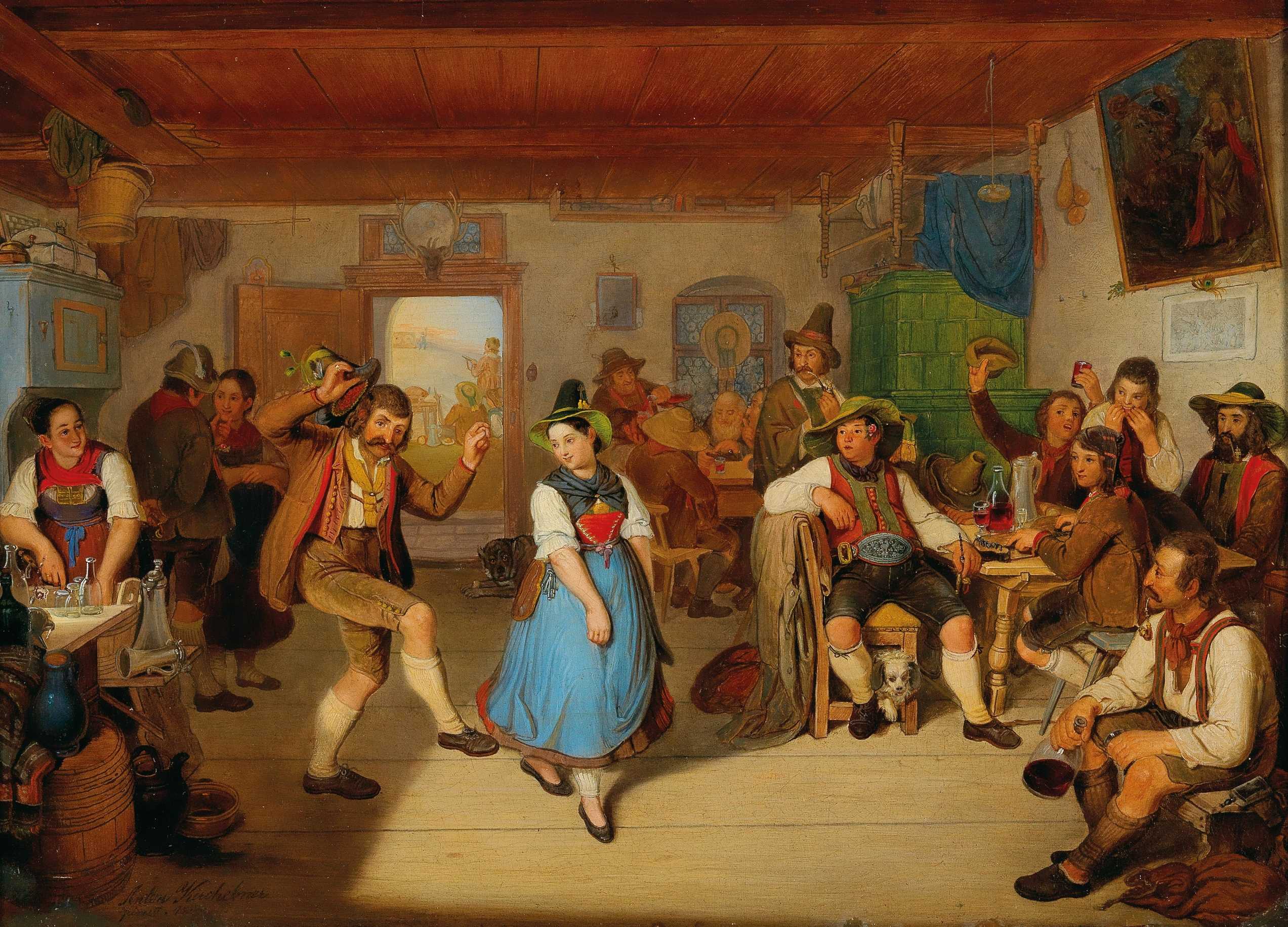 Find out more about Anton Alois Kirchebner - A Tyrolean Tavern, In The Background Andreas Hofer Seated At A Table