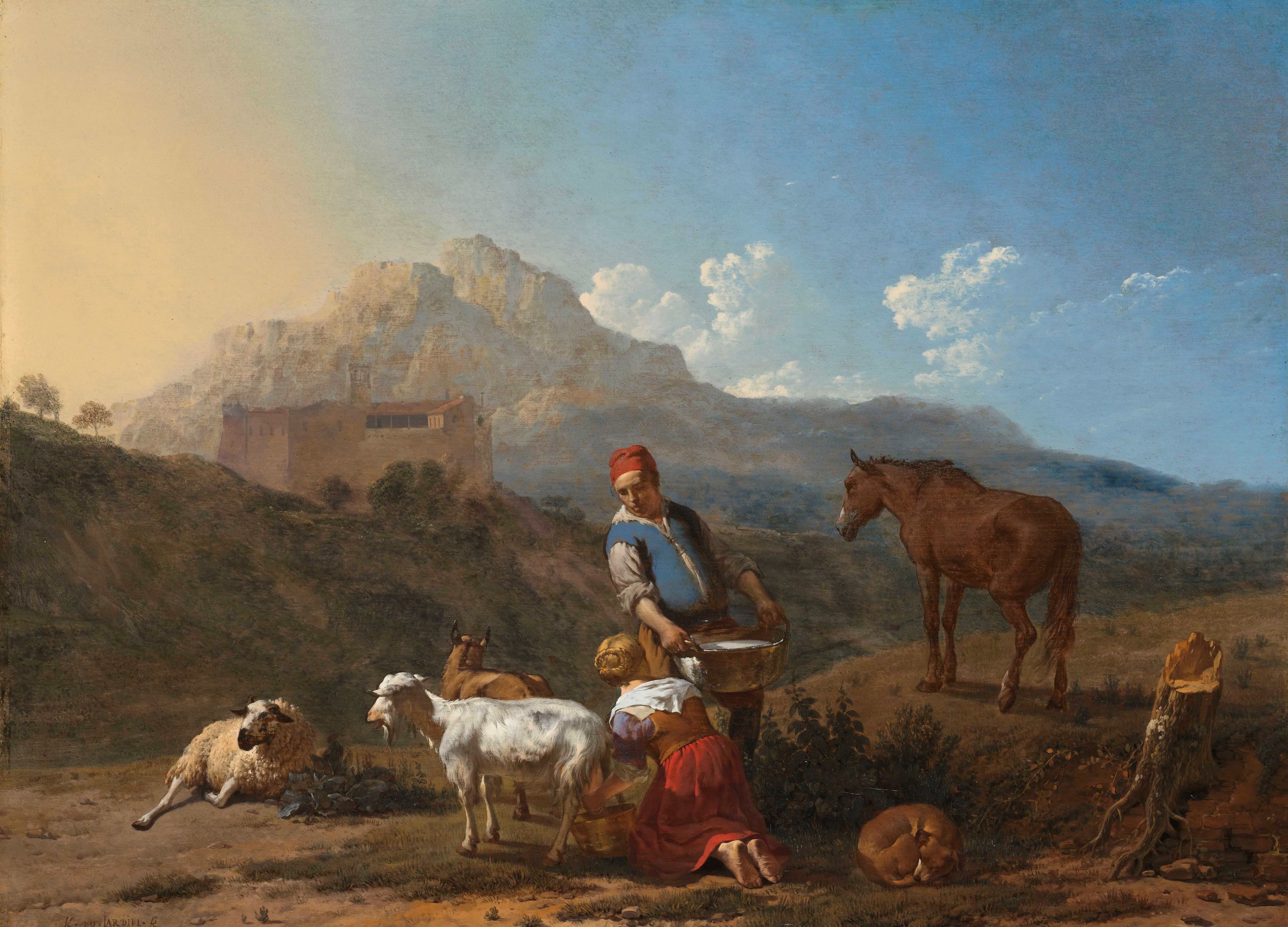 Find out more about Karel du Jardin - Italian Landscape with Girl Milking a Goat